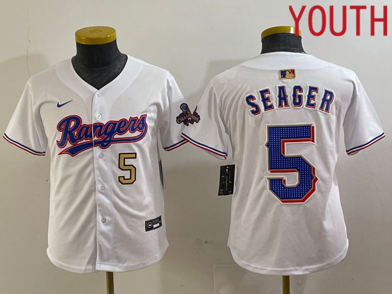 Youth Texas Rangers 5 Seager White Champion Game Nike 2024 MLB Jersey style 3